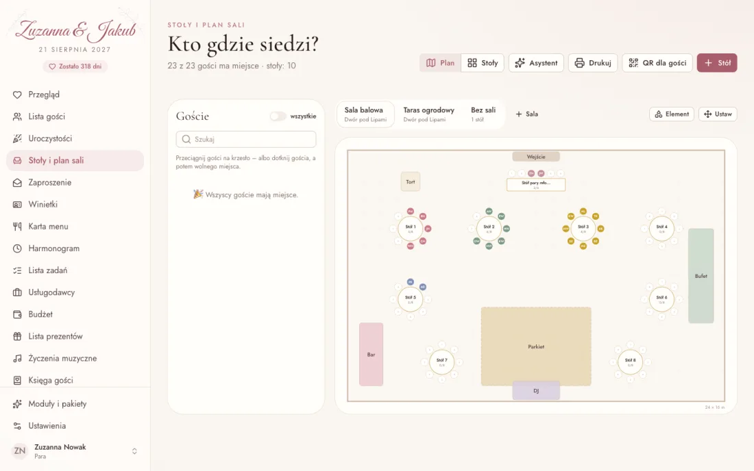 Plan stołów i sali – Insiema